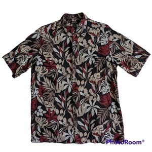 Axcess Claiborn Company Shirt Mens Sz M Black Floral Hawaiian Short Sleeves